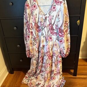 Lulu's Floral Maxi Dress in Pink and White